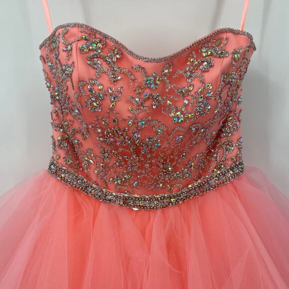 Morilee Gown Layered Tulle Strapless Beaded Embellished Bodice Pink NEW Womens 8 - Picture 3 of 13